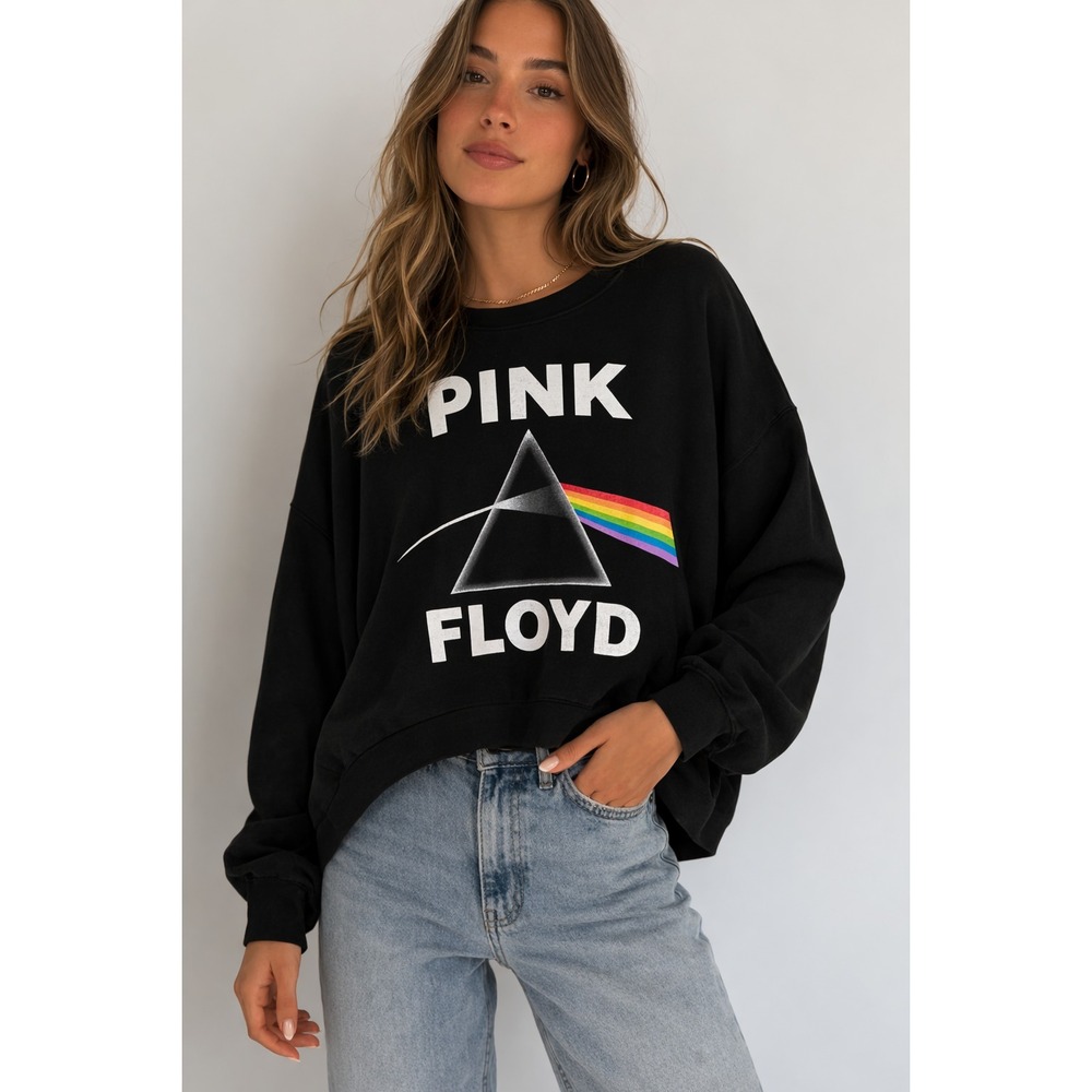 Pink Floyd Dark Side of the Moon Cropped Sweatshirt Womens Small Black Graphic‎
